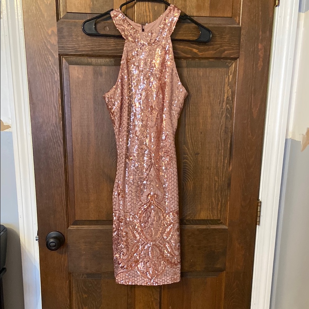 Windsor Sequin Dress in Rose Gold